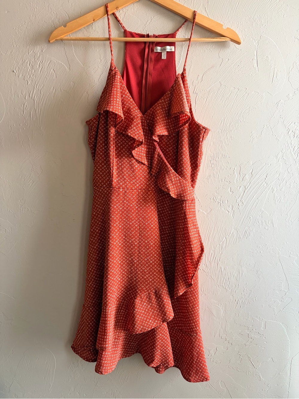 Charlotte Russe Floral Ruffle Mini Dress XS Rust White Boho Cottagecore Romantic